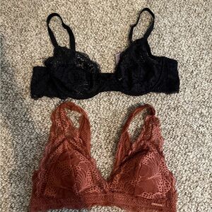 Lace Bra Set - Black and Brown